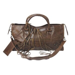 BALENCIAGA The City Shoulder Handbag Brown Gold
